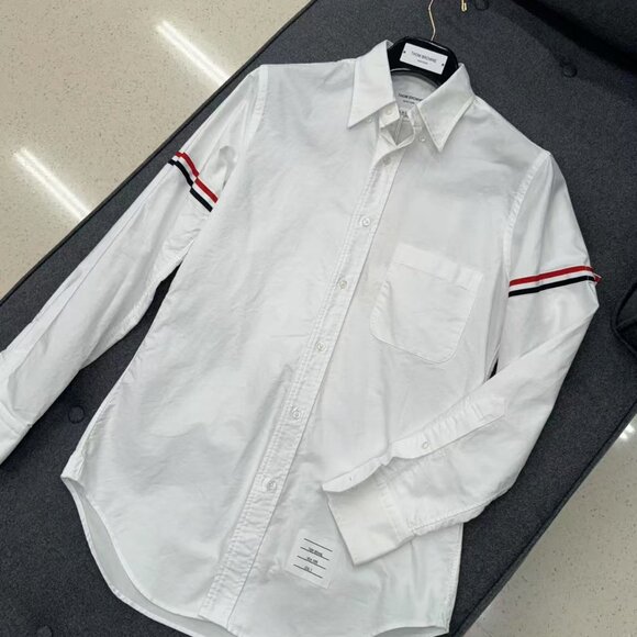 Thom Browne OXFORD ARMBANDS CLASSIC ROUND COLLAR SHIRT Size 2 - Picture 1 of 4